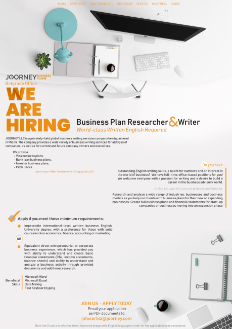 junior business plan researcher and writer